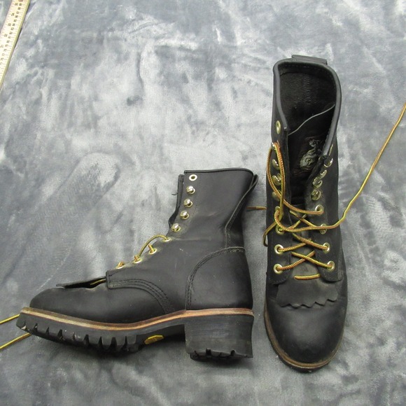 Georgia Logger‎ Boots Mens 5M EU28 Black Leather Work Steel Toe Rugged 8